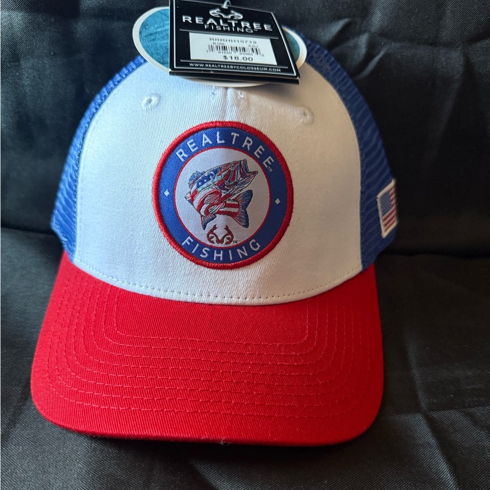 New Realtree Fishing Red, Blue, and White Cap